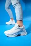 98-30162-4-BEYAZ/GRICROWN Beyaz Gri Bağcıklı Kadın Kalın Taban Spor Sneakers