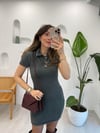 ANTRASİT 4388 DÜĞME DETAY TRİKO  ELBİSE  