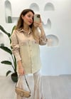 BEJ SATEN GARNİ CEKET PANTOLON TAKIM