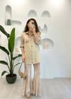 BEJ SATEN GARNİ CEKET PANTOLON TAKIM