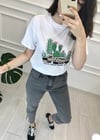 BEYAZ KAKTÜS BASKILI TSHİRT