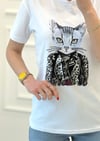 BEYAZ KEDİ TAŞLI TSHIRT
