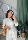 BEYAZ KOLLARI BOLON NERVÜL DETAY ELBİSE