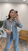 BİSOU 7844 ÇİZGİLİ  GÖMLEK LACİVERT S