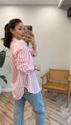 BİSOU 7844 ÇİZGİLİ  GÖMLEK PEMBE S