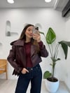 BORDO 0008 KISA DERİ CEKET 
