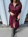 BORDO 0013 UZUN KOL POPLİN ELBİSE