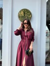 BORDO 0013 UZUN KOL POPLİN ELBİSE