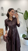 BORDO 1276 ÇITÇITLI DERİ ELBİSE 