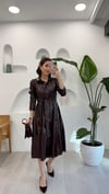BORDO 1276 ÇITÇITLI DERİ ELBİSE 