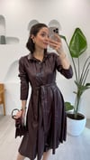 BORDO 1276 ÇITÇITLI DERİ ELBİSE 