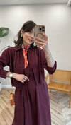 BORDO 2770 BELİ KUŞAKLI ELBİSE TAKIM