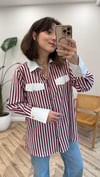 BORDO 2882 ÇİZGİLİ GÖMLEK 