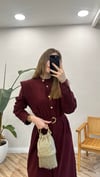 BORDO 2962 DÜĞME DETAY ELBİSE 