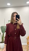 BORDO 2962 DÜĞME DETAY ELBİSE 