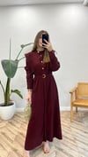 BORDO 2962 DÜĞME DETAY ELBİSE 
