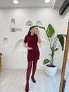 BORDO 4253 DİKİŞ DETAY TRİKO ELBİSE 