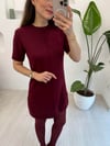 BORDO 4253 DİKİŞ DETAY TRİKO ELBİSE 