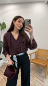 BORDO 5843 SİMLİ VOLANLI GÖMLEK 