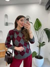 BORDO - GRİ 4606 BAKLAVA DESEN KAZAK