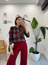 BORDO - GRİ 4606 BAKLAVA DESEN KAZAK