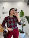 BORDO - GRİ 4606 BAKLAVA DESEN KAZAK