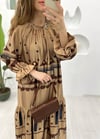 CAMEL KAT KAT GEOMETRİK ELBİSE
