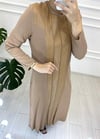 CAMEL ÖNÜ DERİ NERVÜL DETAY ELBİSE