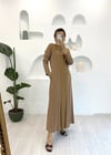 CAMEL ÖNÜ DERİ NERVÜL DETAY ELBİSE