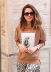 CAMEL ÖNÜ TAŞ BONCUK VE ÇİÇEK BASKI MARINE GABAR SWEAT
