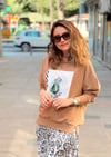CAMEL ÖNÜ TAŞ BONCUK VE ÇİÇEK BASKI MARINE GABAR SWEAT