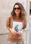 CAMEL ÖNÜ TAŞ BONCUK VE ÇİÇEK BASKI MARINE GABAR SWEAT