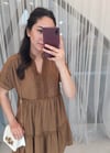 CAMEL YARASA KOL DANTEL DETAY ELBİSE 