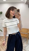EKRU 10564 ÇZİGİLİ KISA KOL BLUZ 
