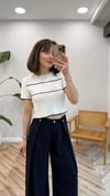 EKRU 10564 ÇZİGİLİ KISA KOL BLUZ 