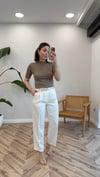 EKRU 1704 ÇİZGİLİ KEMERLİ PANTOLON