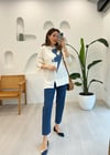 EKRU 4141 DENİM DETAYLI BLUZ 