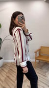 EKRU-BORDO 1086 SATEN ÇİZGİLİ GÖMLEK