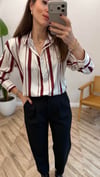 EKRU-BORDO 1086 SATEN ÇİZGİLİ GÖMLEK