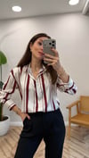 EKRU-BORDO 1086 SATEN ÇİZGİLİ GÖMLEK