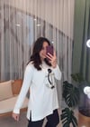 EKRU ÇAPA NAKIŞLI MERSERİZE TUNİK