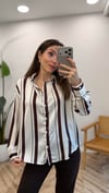 EKRU-KAHVE 1086 SATEN ÇİZGİLİ GÖMLEK