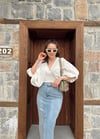 EKRU KETEN GİPELİ BLUZ 