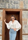 EKRU KETEN GİPELİ BLUZ 