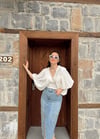 EKRU KETEN GİPELİ BLUZ 