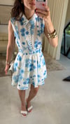 EKRU-MAVİ 072 ÇİÇEKLİ KISA ELBİSE 