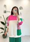 EKRU SATEN GARNİLLİ BLOK SWEAT