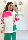 EKRU SATEN GARNİLLİ BLOK SWEAT