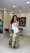 EKRU-YEŞİL 049 ETEĞİ BASKILI ELBİSE 