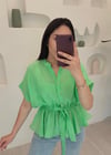 FISTIK YEŞİL BÜZGÜLÜ BLUZ